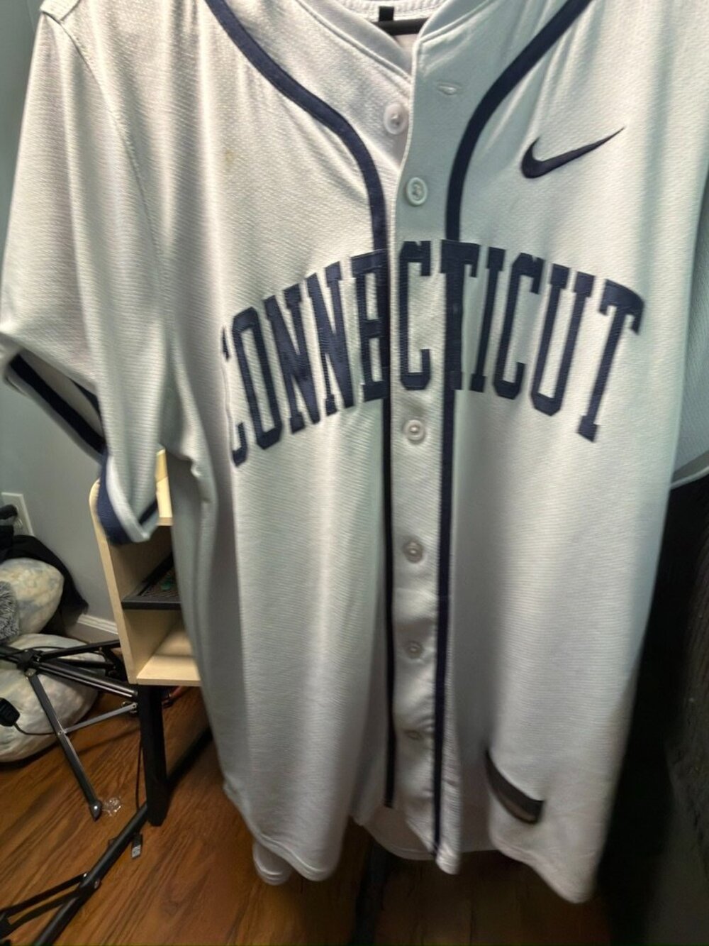 Nike UConn Huskies Baseball Jersey, Connecticut Road Gray Button-Up, Dri-FIT, Me